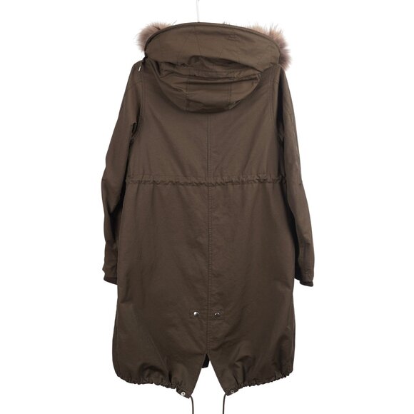 URBAN RESEARCH Rosso Women Jacket M/L Green Hooded Raccoon Fur Trim Anorak Parka - Picture 7 of 14